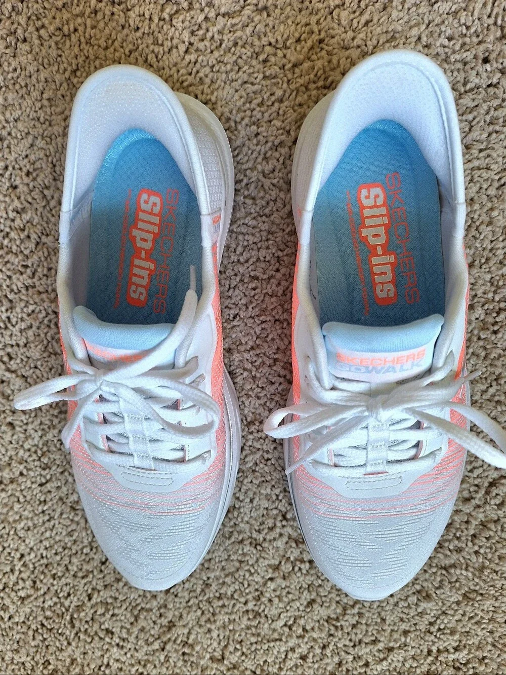 Skechers Go Walk 7 Adel Women's Cushioned Step In Sneakers White/Orange Size 7.5